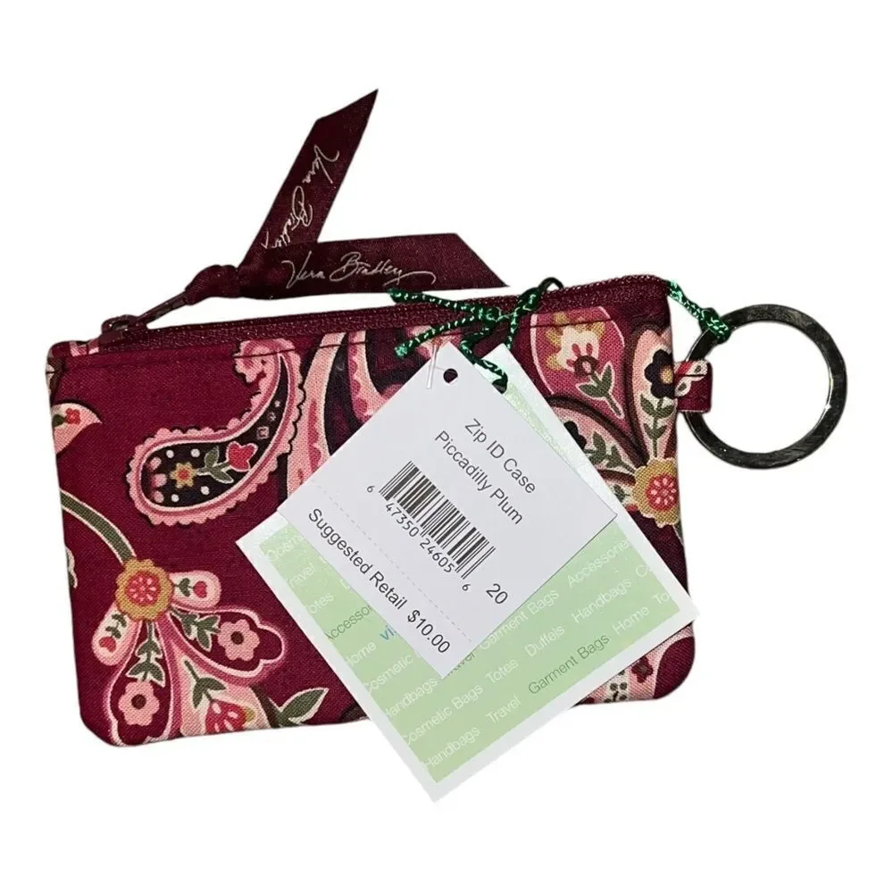 Vera Bradley Piccadilly Plum Zip ID Case Mini Wallet Pink Floral NWT - Picture 3 of 4